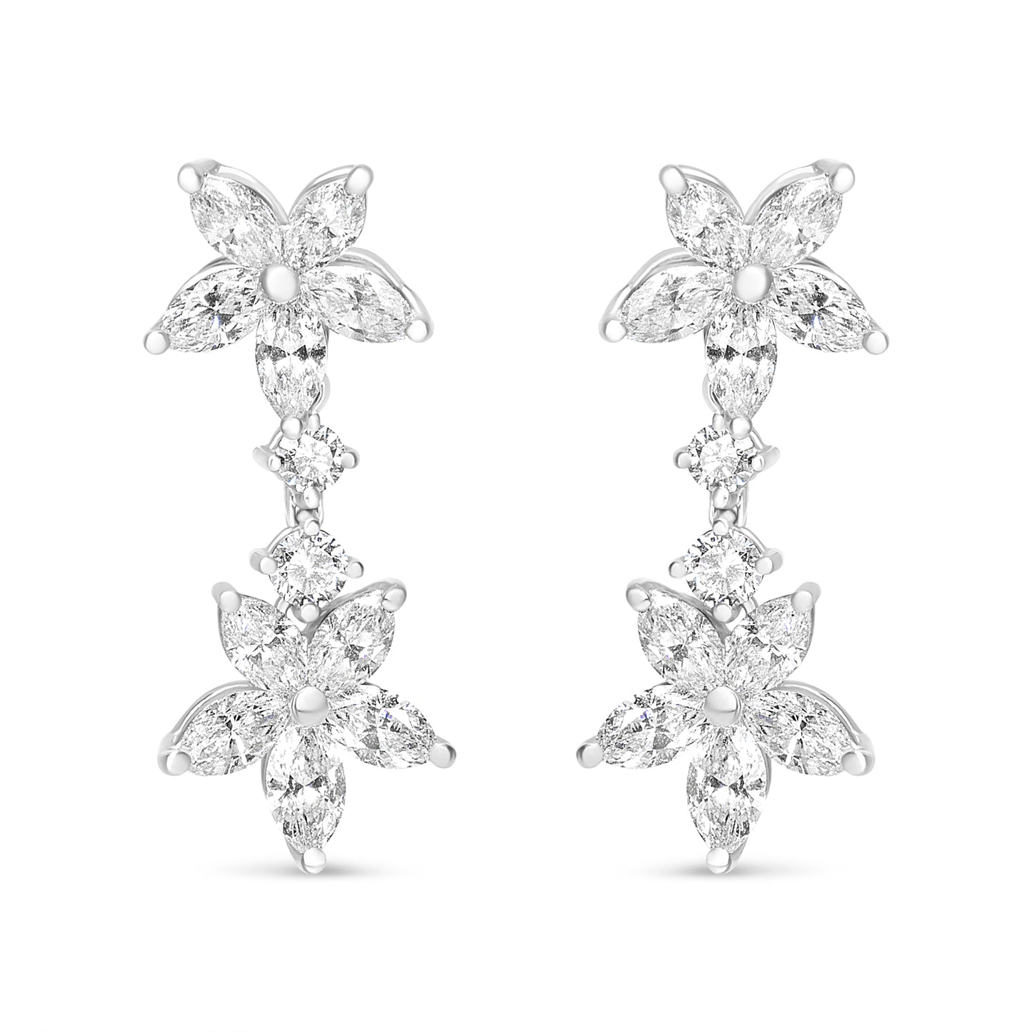 18k White Gold 6.0 Cttw Marquise Diamond Floral Dangle Drop Earrings (E-F Color, VS1-VS2 Clarity)