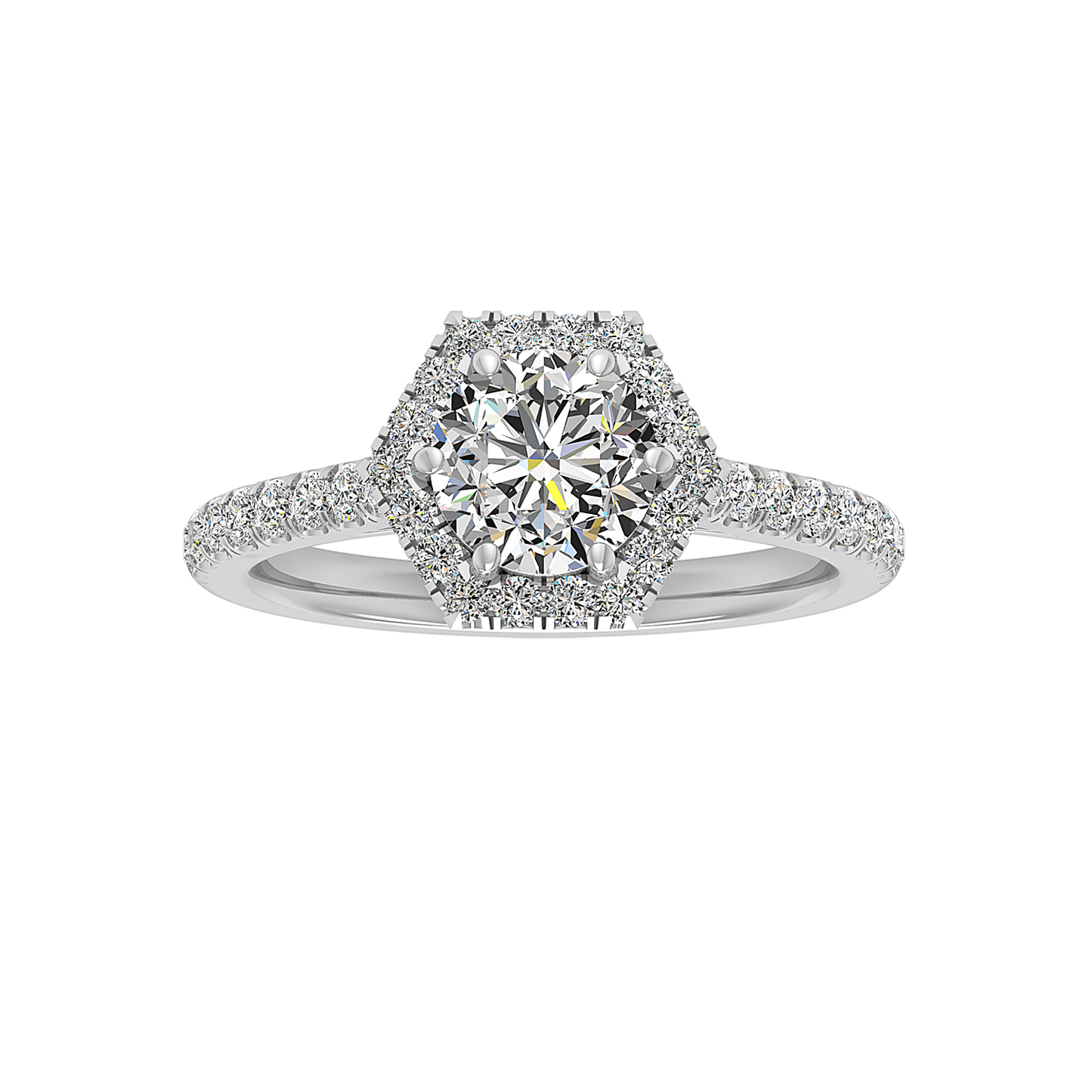 Lily Hexagon frame Halo Engagement Ring