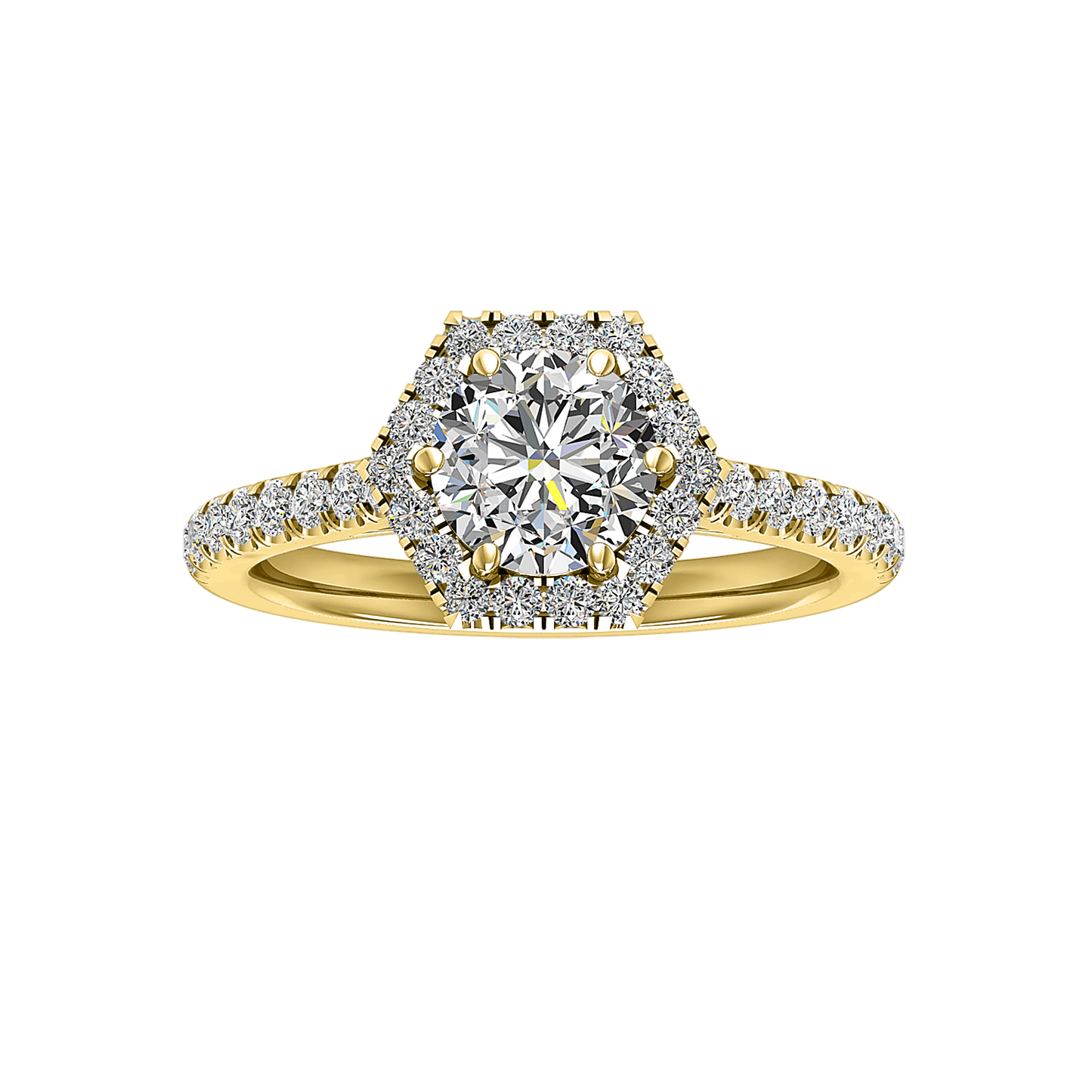Lily Hexagon frame Halo Engagement Ring