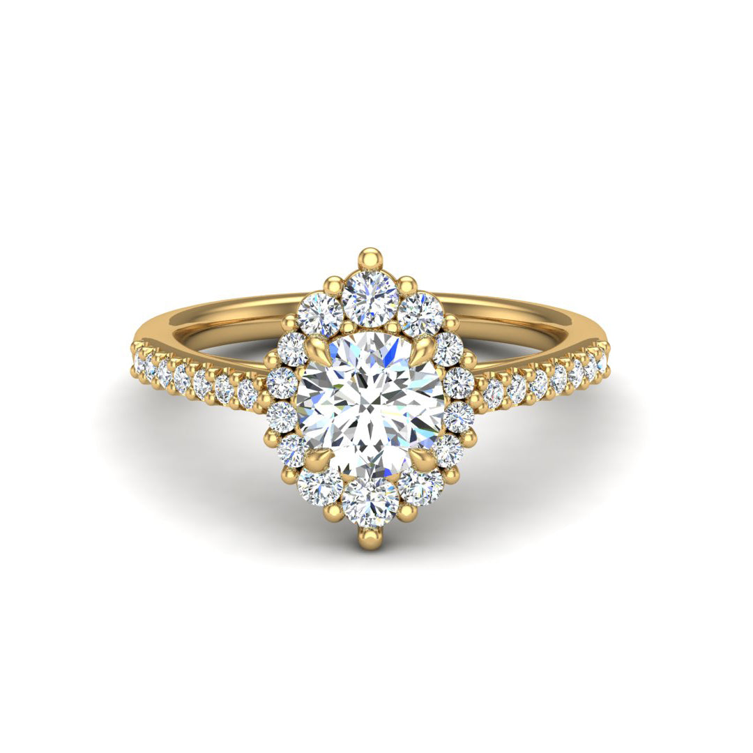 Violet Cathedral Pave Diamond Halo Engagement Ring