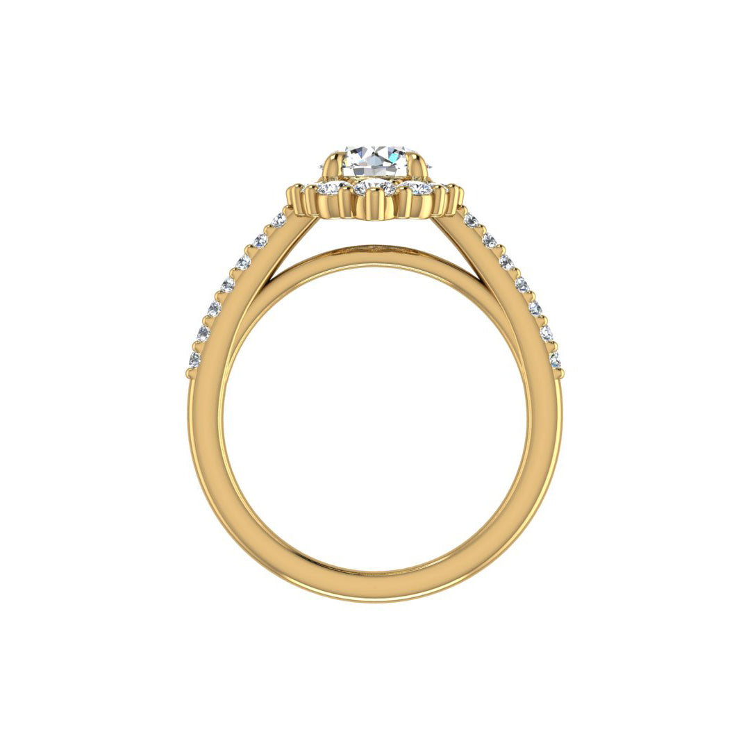 Violet Cathedral Pave Diamond Halo Engagement Ring