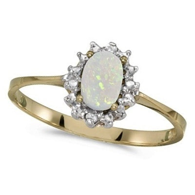 Allurez 0.55 CTW Oval Opal 14 K Yellow Gold Halo Engagement Ring