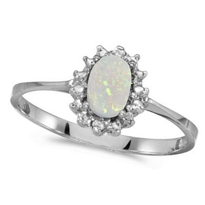 Allurez 0.55 CTW Oval Opal 14 K White Gold Halo Engagement Ring