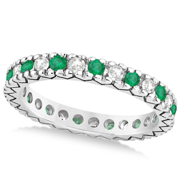 Allurez 0.45 CTW Round#Round Emerald#Diamond 14 K White Gold Eternity Wedding Band
