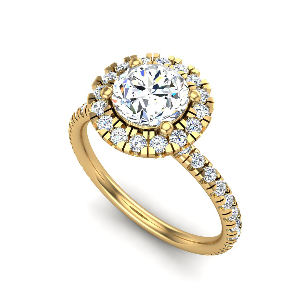 Chloe Single Row Halo with Pave Band