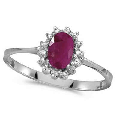 Allurez 0.55 CTW Oval Ruby 14 K White Gold Halo Engagement Ring