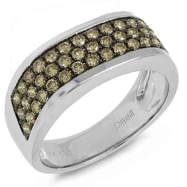 Allurez 1.08 CTW Round Champagne Diamond 14 K White Gold Diamond Wedding Band